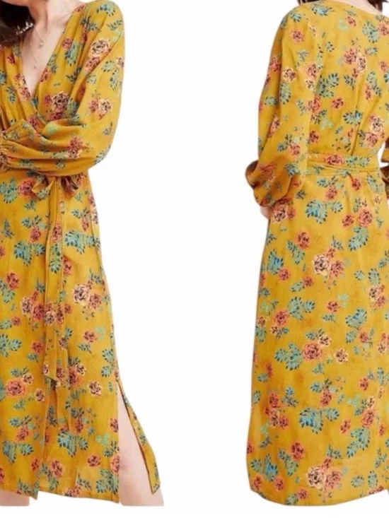 Floral Wrap Maxi Dress in Mustard Yellow - Picture 4 of 4